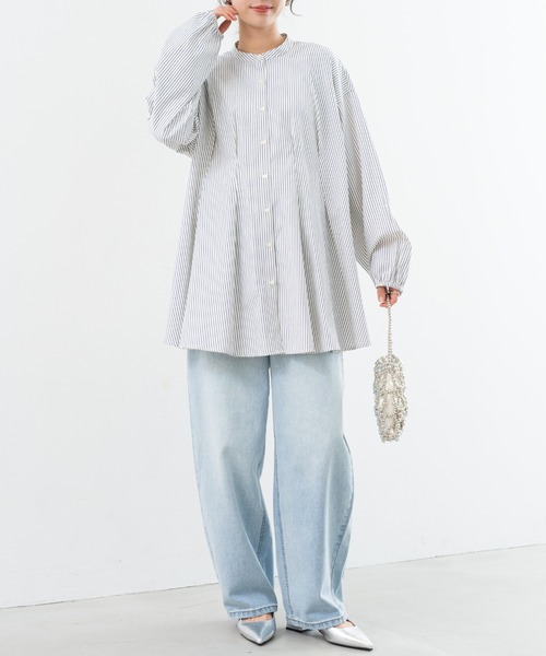 ENFOLD - みどりです　エンフォルド　ランダムストライプタックブラウス RANDOM‐TUCK SHIRT｜38｜L/MINT｜SHIRTS AND BLOUSES｜|ENFÖLD