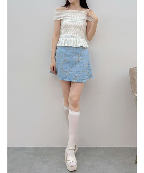 MERCURYDUO（マーキュリーデュオ）の「カットソーシャーリングトップス（Tシャツ/カットソー・レディース・オフホワイト/ミント/ブラック・FREE）」の22枚目の写真