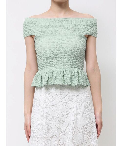 MERCURYDUO（マーキュリーデュオ）の「カットソーシャーリングトップス（Tシャツ/カットソー・レディース・オフホワイト/ミント/ブラック・FREE）」の6枚目の写真