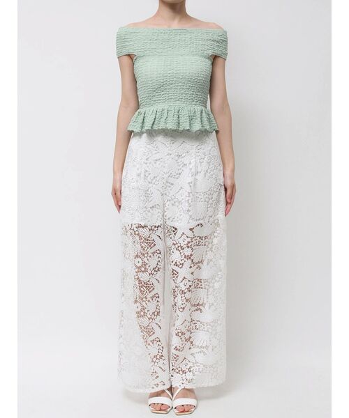 MERCURYDUO（マーキュリーデュオ）の「カットソーシャーリングトップス（Tシャツ/カットソー・レディース・オフホワイト/ミント/ブラック・FREE）」の13枚目の写真