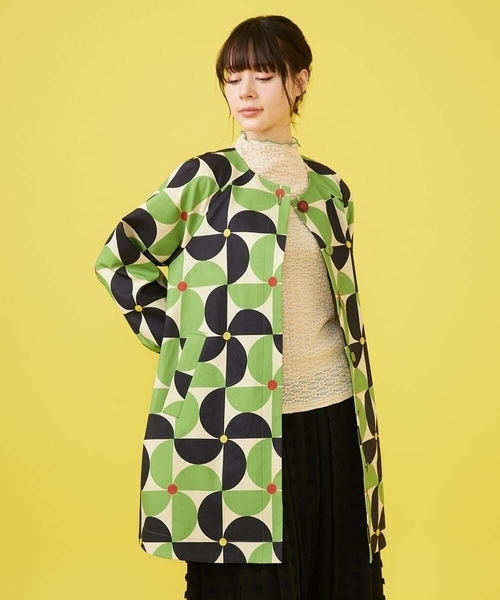 Jocomomola（ホコモモラ）の「Verde manzana プリントノーカラーコート（その他アウター・レディース・グリーン・40）」の6枚目の写真