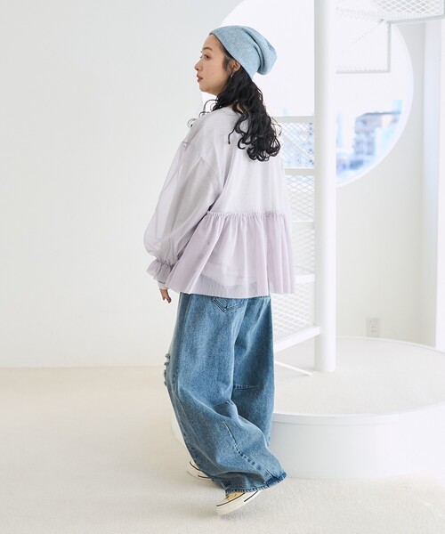 FREAK'S STORE(フリークスストア)の「【セットアイテム】マルチウエイ チュールレイヤード プリントロンT(Tシャツ/カットソー・レディース・チャコールグレー/オフホワイト/グレー・フリ-)」の6枚目の写真