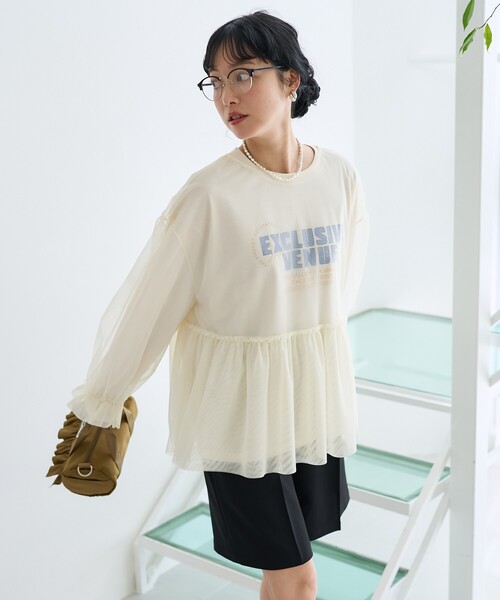 FREAK'S STORE(フリークスストア)の「【セットアイテム】マルチウエイ チュールレイヤード プリントロンT(Tシャツ/カットソー・レディース・チャコールグレー/オフホワイト/グレー・フリ-)」の12枚目の写真