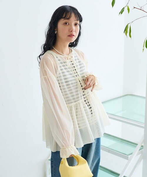 FREAK'S STORE(フリークスストア)の「【セットアイテム】マルチウエイ チュールレイヤード プリントロンT(Tシャツ/カットソー・レディース・チャコールグレー/オフホワイト/グレー・フリ-)」の20枚目の写真