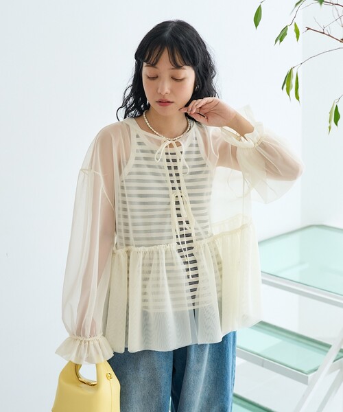 FREAK'S STORE(フリークスストア)の「【セットアイテム】マルチウエイ チュールレイヤード プリントロンT(Tシャツ/カットソー・レディース・チャコールグレー/オフホワイト/グレー・フリ-)」の21枚目の写真