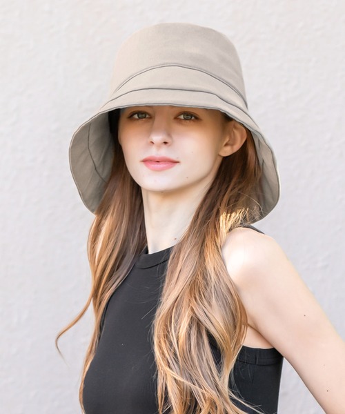 QUEENHEAD（クイーンヘッド）の「つば広遮光ブリムハット（ハット・レディース・ネイビー/イエロー/ホワイト/ブラウン/サーモンピンク/ブラック/オリーブ/ライトブルー/エメラルドブルー/チャコールグレー/アッシュブラウン・FREE/X-LARGE/XX-LARGE）」の4枚目の写真