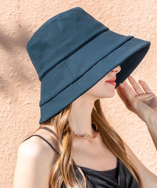 QUEENHEAD（クイーンヘッド）の「つば広遮光ブリムハット（ハット・レディース・ネイビー/イエロー/ホワイト/ブラウン/サーモンピンク/ブラック/オリーブ/ライトブルー/エメラルドブルー/チャコールグレー/アッシュブラウン・FREE/X-LARGE/XX-LARGE）」の9枚目の写真