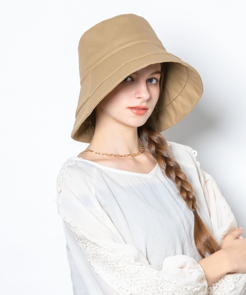 QUEENHEAD（クイーンヘッド）の「つば広遮光ブリムハット（ハット・レディース・ネイビー/イエロー/ホワイト/ブラウン/サーモンピンク/ブラック/オリーブ/ライトブルー/エメラルドブルー/チャコールグレー/アッシュブラウン・FREE/X-LARGE/XX-LARGE）」の5枚目の写真