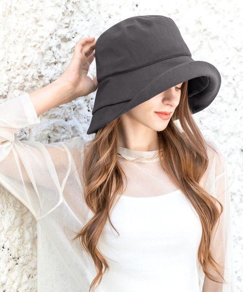 QUEENHEAD（クイーンヘッド）の「つば広遮光ブリムハット（ハット・レディース・ネイビー/イエロー/ホワイト/ブラウン/サーモンピンク/ブラック/オリーブ/ライトブルー/エメラルドブルー/チャコールグレー/アッシュブラウン・FREE/X-LARGE/XX-LARGE）」の3枚目の写真