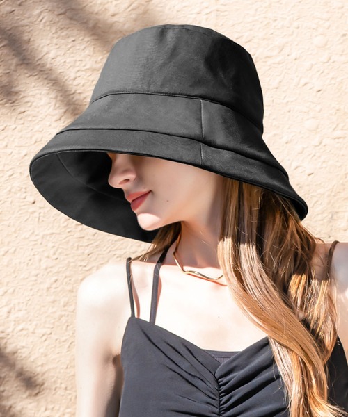 QUEENHEAD（クイーンヘッド）の「つば広遮光ブリムハット（ハット・レディース・ネイビー/イエロー/ホワイト/ブラウン/サーモンピンク/ブラック/オリーブ/ライトブルー/エメラルドブルー/チャコールグレー/アッシュブラウン・FREE/X-LARGE/XX-LARGE）」の2枚目の写真