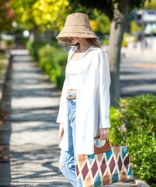 QUEENHEAD（クイーンヘッド）の「つば広遮光ブリムハット（ハット・レディース・ネイビー/イエロー/ホワイト/ブラウン/サーモンピンク/ブラック/オリーブ/ライトブルー/エメラルドブルー/チャコールグレー/アッシュブラウン・FREE/X-LARGE/XX-LARGE）」の13枚目の写真