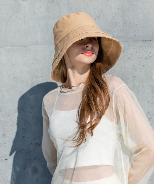 QUEENHEAD（クイーンヘッド）の「つば広遮光ブリムハット（ハット・レディース・ネイビー/イエロー/ホワイト/ブラウン/サーモンピンク/ブラック/オリーブ/ライトブルー/エメラルドブルー/チャコールグレー/アッシュブラウン・FREE/X-LARGE/XX-LARGE）」の14枚目の写真