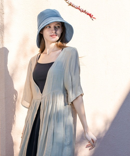 QUEENHEAD（クイーンヘッド）の「つば広遮光ブリムハット（ハット・レディース・ネイビー/イエロー/ホワイト/ブラウン/サーモンピンク/ブラック/オリーブ/ライトブルー/エメラルドブルー/チャコールグレー/アッシュブラウン・FREE/X-LARGE/XX-LARGE）」の17枚目の写真