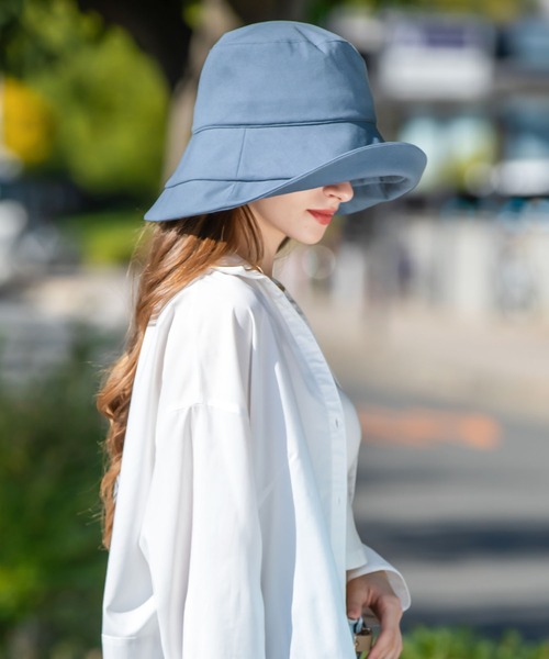 QUEENHEAD（クイーンヘッド）の「つば広遮光ブリムハット（ハット・レディース・ネイビー/イエロー/ホワイト/ブラウン/サーモンピンク/ブラック/オリーブ/ライトブルー/エメラルドブルー/チャコールグレー/アッシュブラウン・FREE/X-LARGE/XX-LARGE）」の18枚目の写真