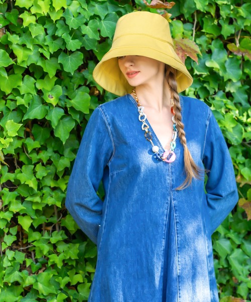 QUEENHEAD（クイーンヘッド）の「つば広遮光ブリムハット（ハット・レディース・ネイビー/イエロー/ホワイト/ブラウン/サーモンピンク/ブラック/オリーブ/ライトブルー/エメラルドブルー/チャコールグレー/アッシュブラウン・FREE/X-LARGE/XX-LARGE）」の20枚目の写真