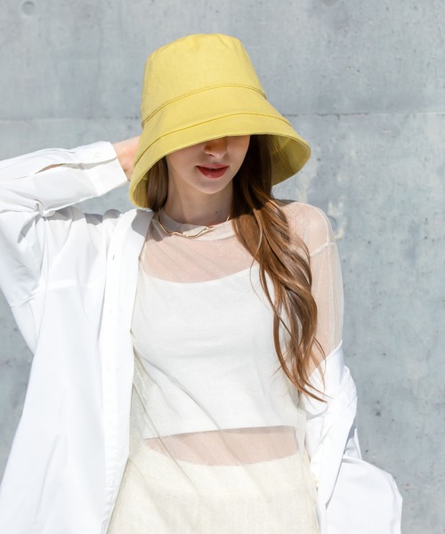 QUEENHEAD（クイーンヘッド）の「つば広遮光ブリムハット（ハット・レディース・ネイビー/イエロー/ホワイト/ブラウン/サーモンピンク/ブラック/オリーブ/ライトブルー/エメラルドブルー/チャコールグレー/アッシュブラウン・FREE/X-LARGE/XX-LARGE）」の22枚目の写真