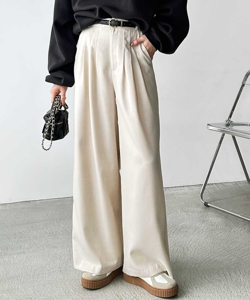 GeeRA（ジーラ）の「【S～XXL展開】ハイウエスト3タックボリュームワイドスラックスパンツ（スラックス・レディース・チャコール/ブラック/ライトベージュ・XX-LARGE/LARGE/X-LARGE/MEDIUM/SMALL）」の14枚目の写真