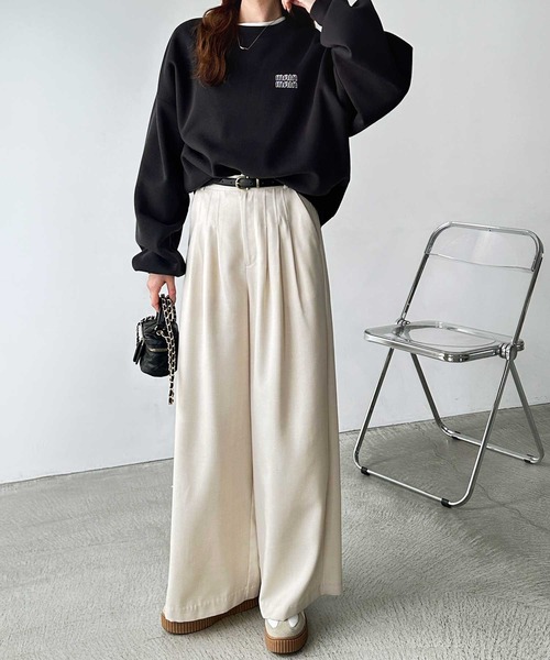 GeeRA（ジーラ）の「【S～XXL展開】ハイウエスト3タックボリュームワイドスラックスパンツ（スラックス・レディース・チャコール/ブラック/ライトベージュ・XX-LARGE/LARGE/X-LARGE/MEDIUM/SMALL）」の16枚目の写真