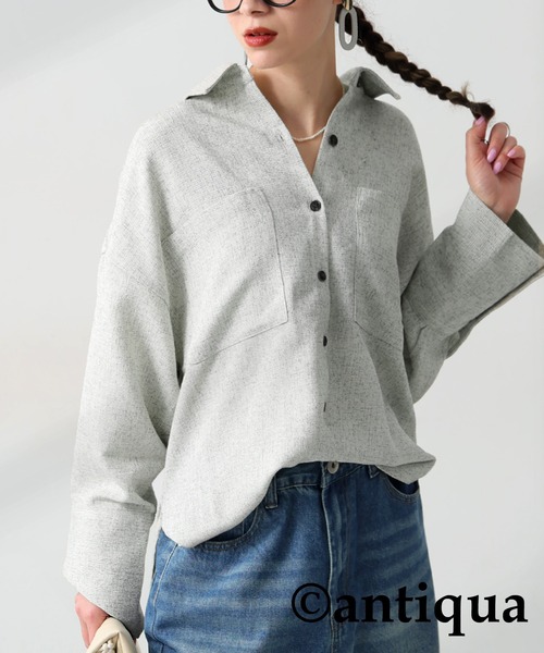 antiqua(アンティカ)の「サマーツイードシャツ(シャツ/ブラウス・レディース・ブラック/ブラウン/アイボリー・ONESIZE)」の2枚目の写真
