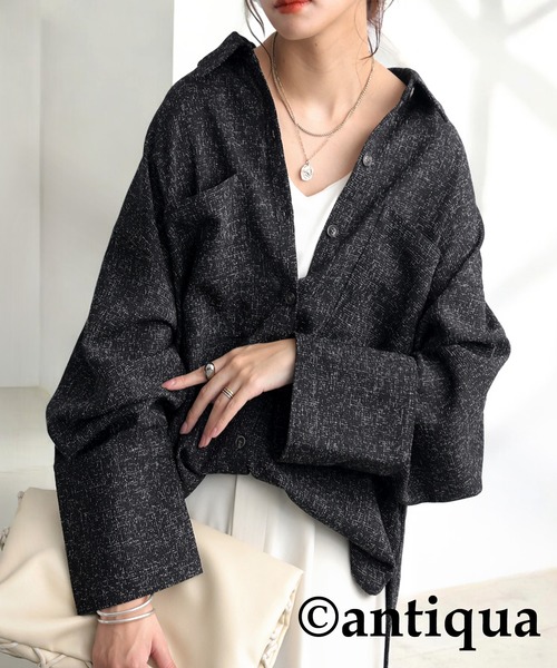antiqua(アンティカ)の「サマーツイードシャツ(シャツ/ブラウス・レディース・ブラック/ブラウン/アイボリー・ONESIZE)」の3枚目の写真