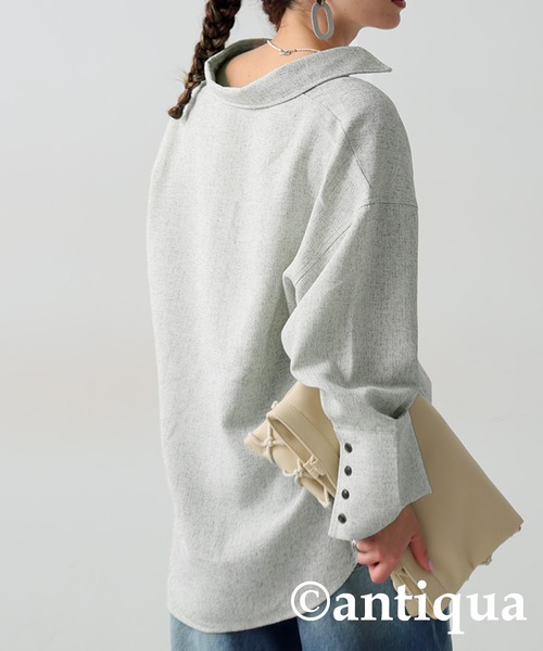antiqua(アンティカ)の「サマーツイードシャツ(シャツ/ブラウス・レディース・ブラック/ブラウン/アイボリー・ONESIZE)」の6枚目の写真