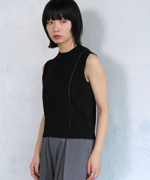 cheriella(シェリエラ)の「【cheriella】ライン切り替えノースリーブニット LINE SWITCH SLEEVELESS KNIT(ニット/セーター・レディース・ブルー系その他/キナリ/ブラック・M)」の3枚目の写真