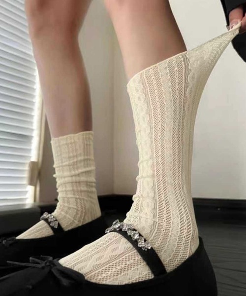 IRADOWL（アイラドール）の「レースソックス（ソックス/靴下・レディース・ブラック/アイボリー・FREE）」の6枚目の写真