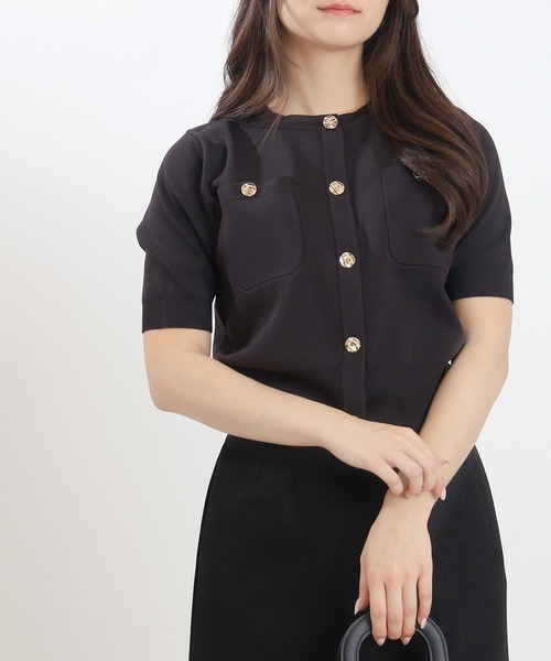 TRUDEA（トルディア）の「スポンディッシュ半袖カーディガン(無地・配色)（カーディガン/ボレロ・レディース・ネイビー/ホワイト/ピンク/レッド/ホワイト×ネイビー/ライトグレー/アイボリー/ブラック/その他/ブラウン/チャコールグレー/ワイン・MEDIUM/LARGE）」の2枚目の写真