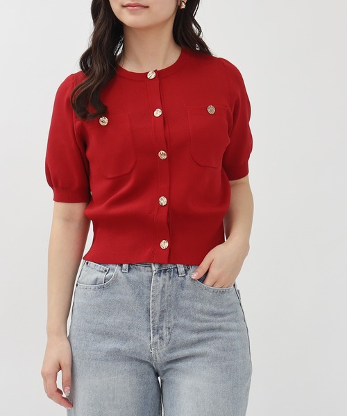 TRUDEA（トルディア）の「スポンディッシュ半袖カーディガン(無地・配色)（カーディガン/ボレロ・レディース・ネイビー/ホワイト/ピンク/レッド/ホワイト×ネイビー/ライトグレー/アイボリー/ブラック/その他/ブラウン/チャコールグレー/ワイン・MEDIUM/LARGE）」の10枚目の写真