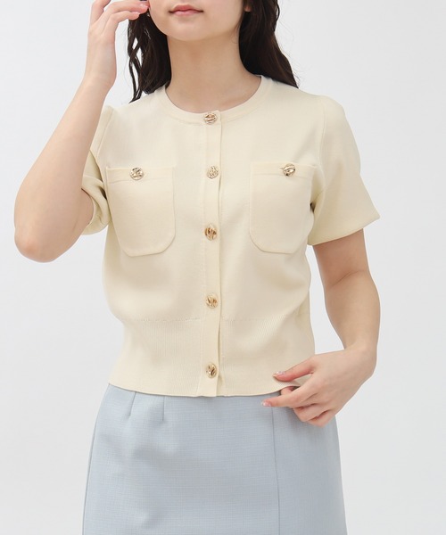 TRUDEA（トルディア）の「スポンディッシュ半袖カーディガン(無地・配色)（カーディガン/ボレロ・レディース・ネイビー/ホワイト/ピンク/レッド/ホワイト×ネイビー/ライトグレー/アイボリー/ブラック/その他/ブラウン/チャコールグレー/ワイン・MEDIUM/LARGE）」の3枚目の写真