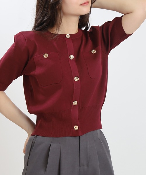 TRUDEA（トルディア）の「スポンディッシュ半袖カーディガン(無地・配色)（カーディガン/ボレロ・レディース・ネイビー/ホワイト/ピンク/レッド/ホワイト×ネイビー/ライトグレー/アイボリー/ブラック/その他/ブラウン/チャコールグレー/ワイン・MEDIUM/LARGE）」の11枚目の写真