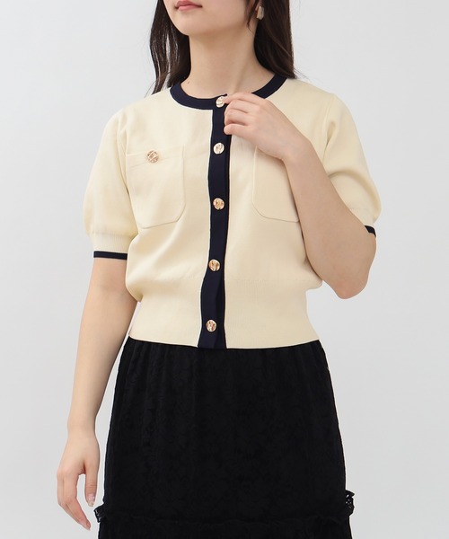 TRUDEA（トルディア）の「スポンディッシュ半袖カーディガン(無地・配色)（カーディガン/ボレロ・レディース・ネイビー/ホワイト/ピンク/レッド/ホワイト×ネイビー/ライトグレー/アイボリー/ブラック/その他/ブラウン/チャコールグレー/ワイン・MEDIUM/LARGE）」の4枚目の写真