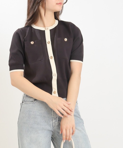 TRUDEA（トルディア）の「スポンディッシュ半袖カーディガン(無地・配色)（カーディガン/ボレロ・レディース・ネイビー/ホワイト/ピンク/レッド/ホワイト×ネイビー/ライトグレー/アイボリー/ブラック/その他/ブラウン/チャコールグレー/ワイン・MEDIUM/LARGE）」の12枚目の写真