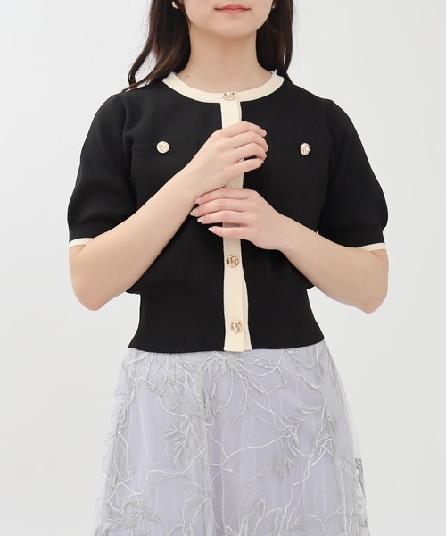 TRUDEA（トルディア）の「スポンディッシュ半袖カーディガン(無地・配色)（カーディガン/ボレロ・レディース・ネイビー/ホワイト/ピンク/レッド/ホワイト×ネイビー/ライトグレー/アイボリー/ブラック/その他/ブラウン/チャコールグレー/ワイン・MEDIUM/LARGE）」の6枚目の写真