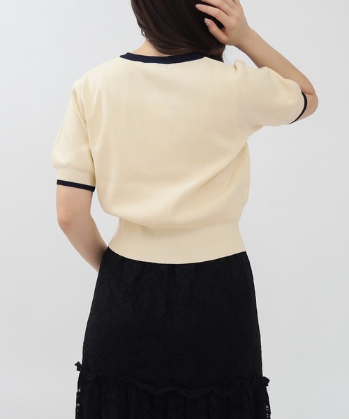 TRUDEA（トルディア）の「スポンディッシュ半袖カーディガン(無地・配色)（カーディガン/ボレロ・レディース・ネイビー/ホワイト/ピンク/レッド/ホワイト×ネイビー/ライトグレー/アイボリー/ブラック/その他/ブラウン/チャコールグレー/ワイン・MEDIUM/LARGE）」の13枚目の写真