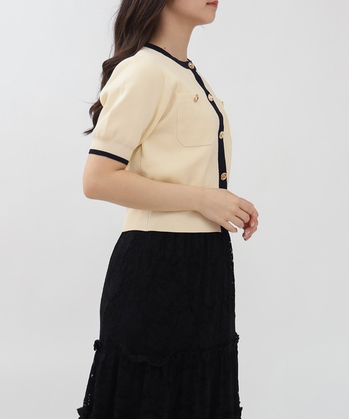 TRUDEA（トルディア）の「スポンディッシュ半袖カーディガン(無地・配色)（カーディガン/ボレロ・レディース・ネイビー/ホワイト/ピンク/レッド/ホワイト×ネイビー/ライトグレー/アイボリー/ブラック/その他/ブラウン/チャコールグレー/ワイン・MEDIUM/LARGE）」の14枚目の写真