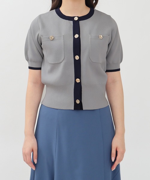 TRUDEA（トルディア）の「スポンディッシュ半袖カーディガン(無地・配色)（カーディガン/ボレロ・レディース・ネイビー/ホワイト/ピンク/レッド/ホワイト×ネイビー/ライトグレー/アイボリー/ブラック/その他/ブラウン/チャコールグレー/ワイン・MEDIUM/LARGE）」の16枚目の写真