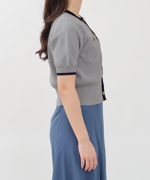 TRUDEA（トルディア）の「スポンディッシュ半袖カーディガン(無地・配色)（カーディガン/ボレロ・レディース・ネイビー/ホワイト/ピンク/レッド/ホワイト×ネイビー/ライトグレー/アイボリー/ブラック/その他/ブラウン/チャコールグレー/ワイン・MEDIUM/LARGE）」の17枚目の写真