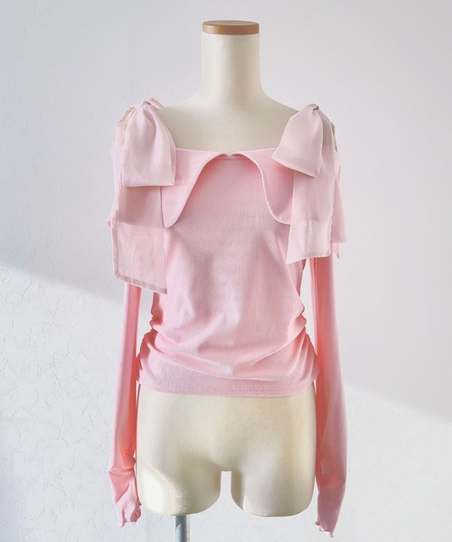 DearMyLoveRose（ディアマイラブローズ）の「ビッグカラーオフショルリボンカットトップス（Tシャツ/カットソー・レディース・アイボリー/ベビーピンク/ブラック/グレー・SMALL/MEDIUM/LARGE/LL/3L）」の4枚目の写真