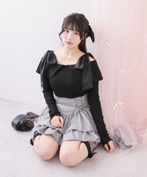 DearMyLoveRose | ビッグカラーオフショルリボンカットトップス(Tシャツ/カットソー)