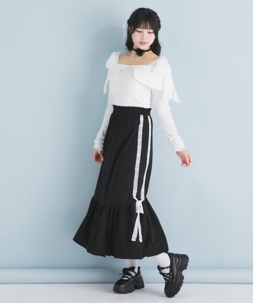 DearMyLoveRose（ディアマイラブローズ）の「ビッグカラーオフショルリボンカットトップス（Tシャツ/カットソー・レディース・アイボリー/ベビーピンク/ブラック/グレー・SMALL/MEDIUM/LARGE/LL/3L）」の14枚目の写真