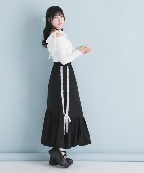 DearMyLoveRose（ディアマイラブローズ）の「ビッグカラーオフショルリボンカットトップス（Tシャツ/カットソー・レディース・アイボリー/ベビーピンク/ブラック/グレー・SMALL/MEDIUM/LARGE/LL/3L）」の15枚目の写真