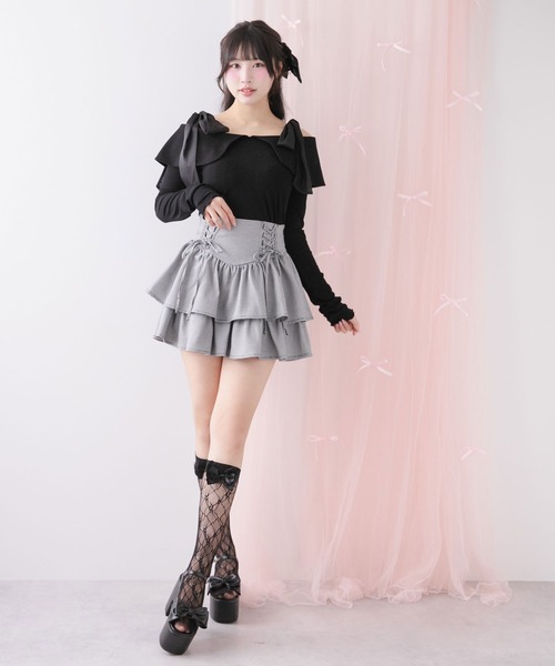 DearMyLoveRose（ディアマイラブローズ）の「ビッグカラーオフショルリボンカットトップス（Tシャツ/カットソー・レディース・アイボリー/ベビーピンク/ブラック/グレー・SMALL/MEDIUM/LARGE/LL/3L）」の6枚目の写真