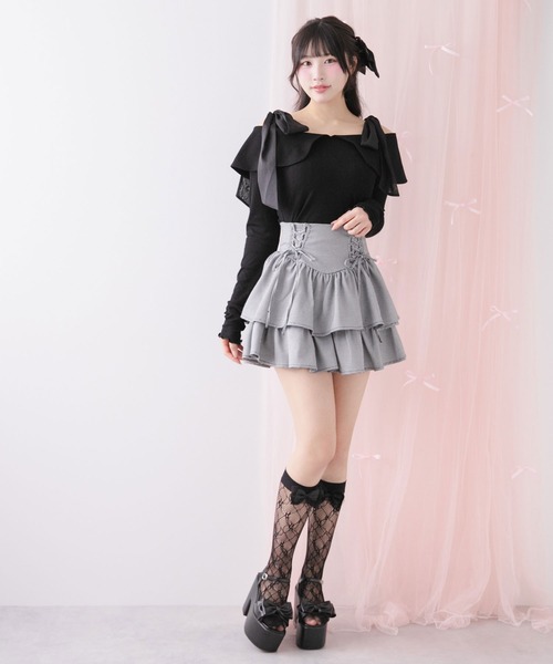 DearMyLoveRose（ディアマイラブローズ）の「ビッグカラーオフショルリボンカットトップス（Tシャツ/カットソー・レディース・アイボリー/ベビーピンク/ブラック/グレー・SMALL/MEDIUM/LARGE/LL/3L）」の7枚目の写真