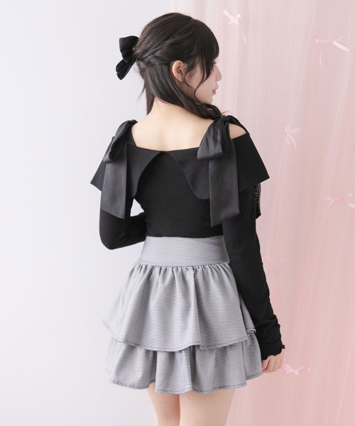 DearMyLoveRose（ディアマイラブローズ）の「ビッグカラーオフショルリボンカットトップス（Tシャツ/カットソー・レディース・アイボリー/ベビーピンク/ブラック/グレー・SMALL/MEDIUM/LARGE/LL/3L）」の9枚目の写真