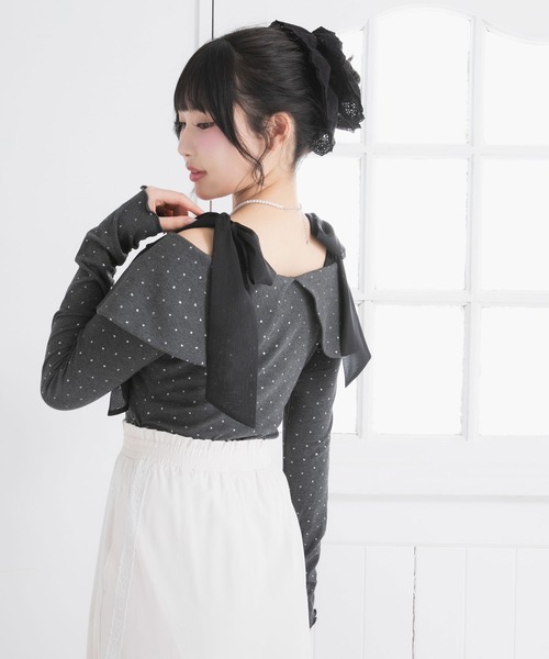 DearMyLoveRose（ディアマイラブローズ）の「ビッグカラーオフショルリボンカットトップス（Tシャツ/カットソー・レディース・アイボリー/ベビーピンク/ブラック/グレー・SMALL/MEDIUM/LARGE/LL/3L）」の22枚目の写真