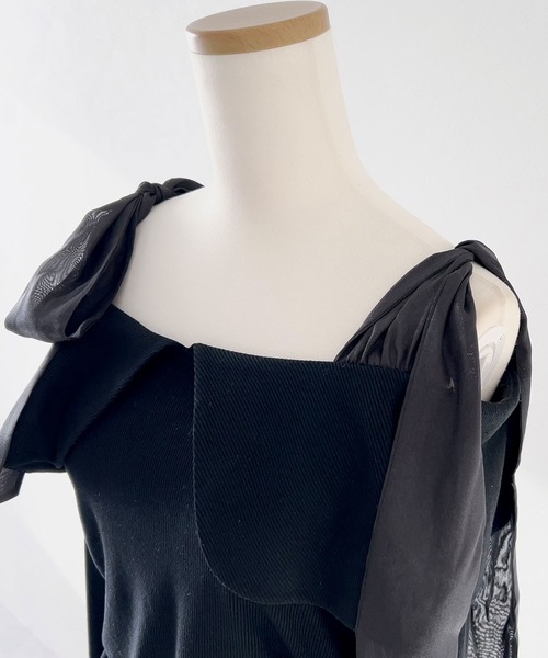 DearMyLoveRose（ディアマイラブローズ）の「ビッグカラーオフショルリボンカットトップス（Tシャツ/カットソー・レディース・アイボリー/ベビーピンク/ブラック/グレー・SMALL/MEDIUM/LARGE/LL/3L）」の18枚目の写真