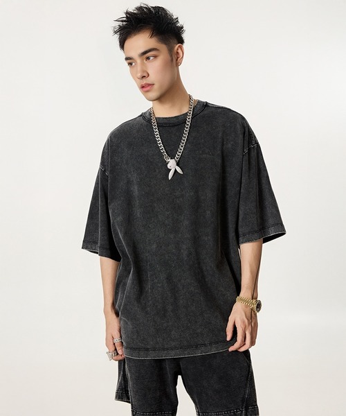 CORPUS TOKYO（コーパス トーキョー）の「【セットアップ対応】ケミカルウォッシュラインパイピングTシャツ（Tシャツ/カットソー・メンズ・グレー/ブラック/チャコールグレー・1/2/3）」の8枚目の写真