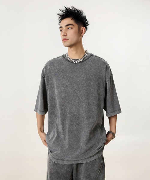 CORPUS TOKYO（コーパス トーキョー）の「【セットアップ対応】ケミカルウォッシュラインパイピングTシャツ（Tシャツ/カットソー・メンズ・グレー/ブラック/チャコールグレー・1/2/3）」の15枚目の写真