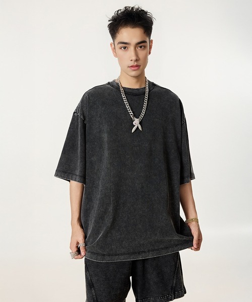 CORPUS TOKYO（コーパス トーキョー）の「【セットアップ対応】ケミカルウォッシュラインパイピングTシャツ（Tシャツ/カットソー・メンズ・グレー/ブラック/チャコールグレー・1/2/3）」の7枚目の写真